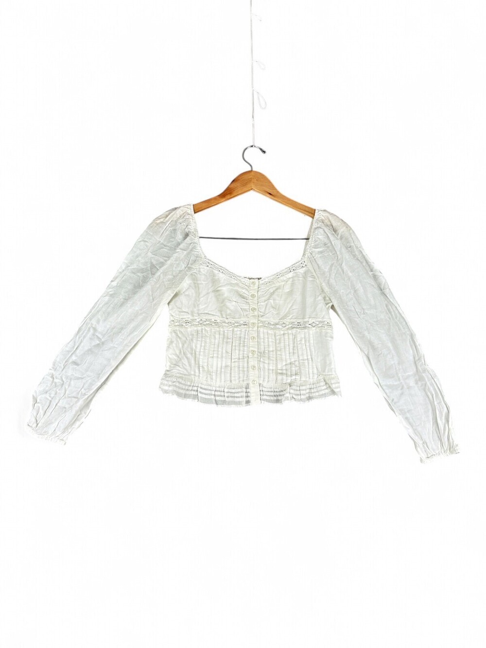 American Eagle White Peasant Button-Front Blouse Sz S